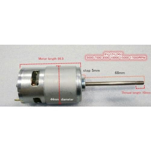 775 68mm Long thread shaft DC Motor 6V 12V 24V Double bearing 5000rpm-17000rpm tool Motor