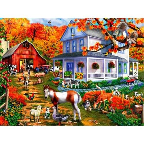 Diamond Painting Countryside House Full Square Drill Diamond Embroidery Mosaic Autumn Landscape Room Art Gift