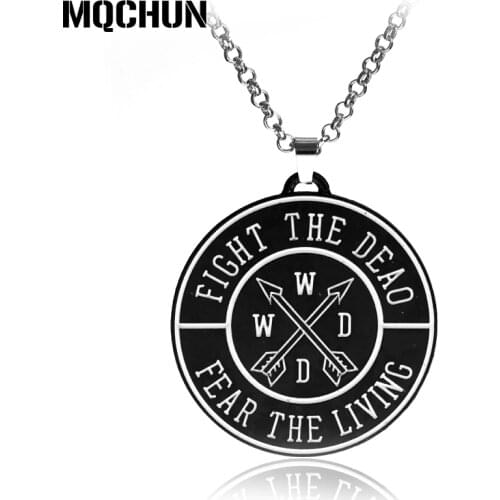 American Movie The Walking Dead Necklace Fight The Dead Fear The Living Statement Necklace Black Color Round Pendant Necklace-30