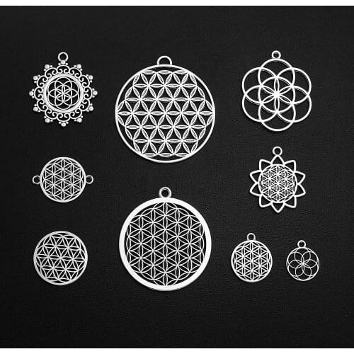 Antique Silver Plated Flower Of Life Charms Mix Pendants For DIY Earrings Keychain Bracelets Jewelry Making Finding Supplies