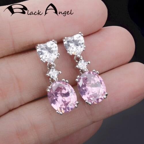 BLACK ANGEL 2020 New Exquisite Luxury Citrine White Zircon Pink Gemstone Drop Earrings For Women Fashion Jewelry Christmas Gift