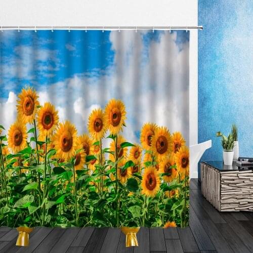 Flowers Bathroom Shower Curtain Waterproof Polyester Bathroom Curtain Yellow Sunflower 3D Shower Curtain Bath Screen With Hooks