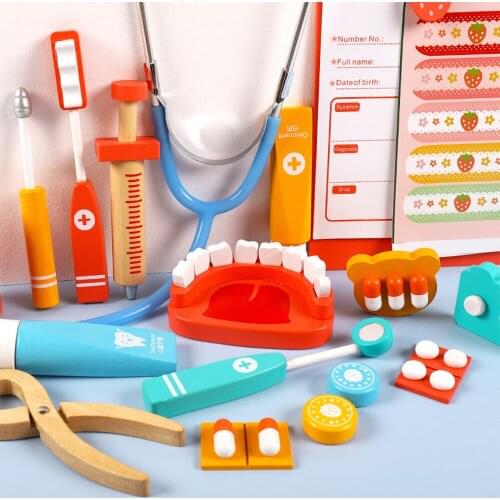 Children Simulation Medicine Box Boys Girls Role Play Doctor Game Simulation Dentist Pretend Toys Dentist Injection Wooden Gifts