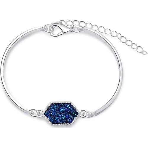 Drusy Druzy Bracelet Resin Crystal Druse Hexagon Stone Druzy Bracelets Gold Color Women Brand Jewelry 2019