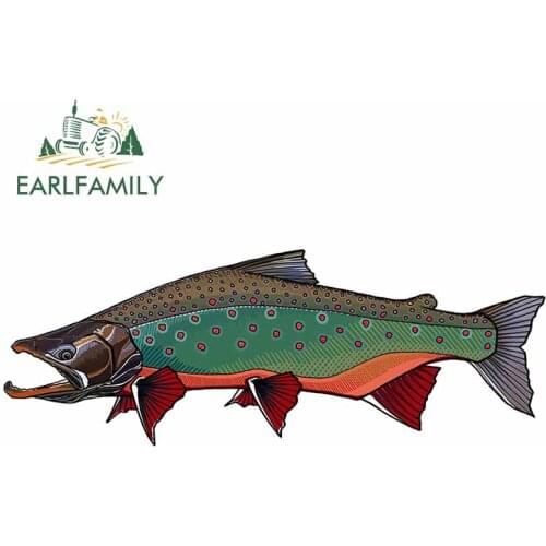 EARLFAMILY 13cm x 4.9cm for Arctic Char Green Fish Red Scales Windshield Scratch-Proof Car Stickers Cartoon Decal Vinyl Car Wrap