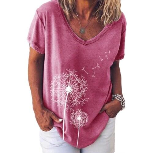 Tshirts 2020 summer Tops fashion girls tops Fashion Women Short Sleeve V Neck Dandelions Print Loose T-shirt Top women clothes