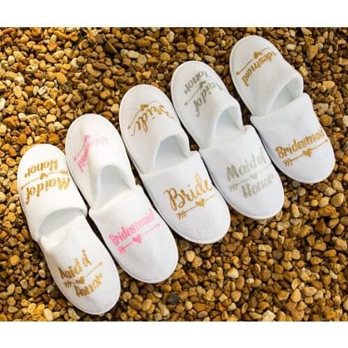 Personalize glitter bride bridesmaid maid of honor closed toe spa slippers wedding birthday Hen night party favors company gifts