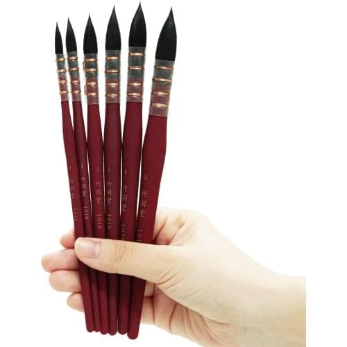 Squirrel hair watercolor brush wool brush flat head cat tongue mop pen red fat blue fat Chinese painting brush painting supplies