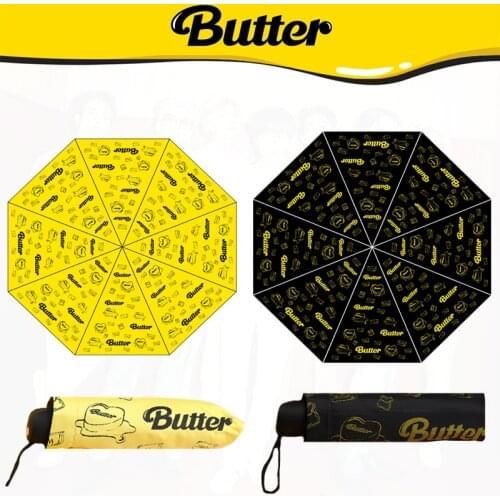 Kpop Bangtan boys 2021 Album Butter Printed Sun and Rain Dual-use Umbrella Women UV Protection Folding Sun Umbrella