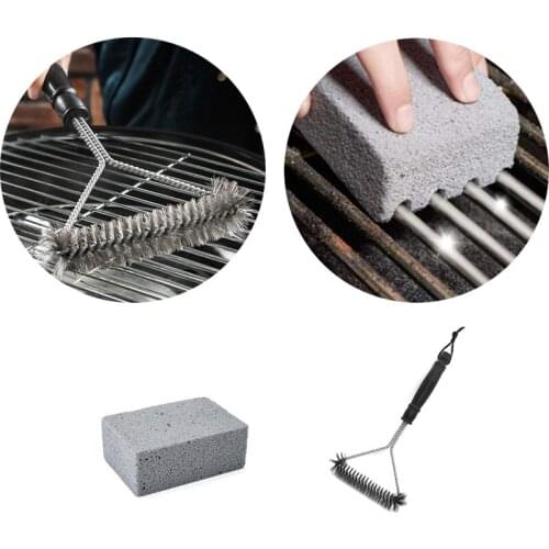 Kitchen 2Pcs BBQ Grill Accessories Stainless Steel Cleaning Brush Barbecue Clean Brick Block Gadgets Stains Grease Cleaner Tools