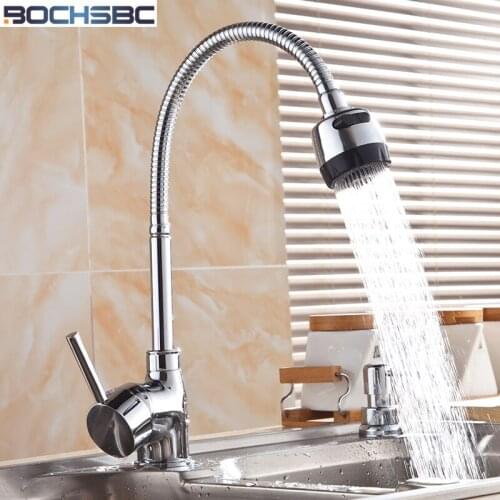 BOCHSBC Brass Kitchen Mixer 360 Rotate Swivel Chrome Cold and Hot Kitchen Tap Single Hole Water Tap Torneira Cozinha