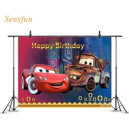 LEVOO Cartoon Backdrop Cars Birthday Boys Street Red Blue Photography Background Photographic Backdrop Photo Studio Photocall
