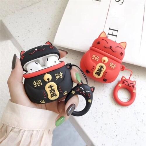 Lovely Case for Airpods Pro Japanese Style Lucky Cat Silicone Earphone Case For Apple Airpods 1 2 Cute Silicone Protective Cover