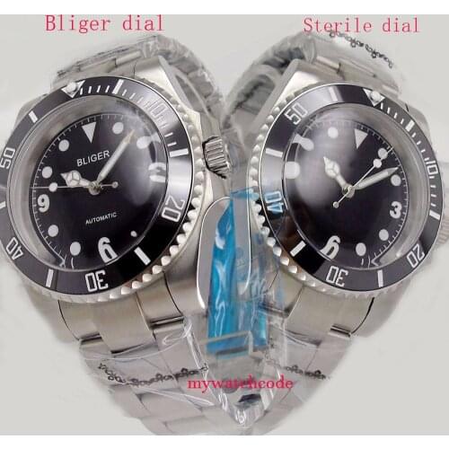 40mm Bliger black sterile dial sapphire crystal Mechanical automatic mens watch