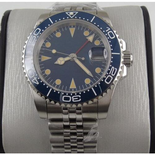 40mm Blue Sterile Dial Automatic Mens Watch Ceramic Insert Bezel Date Mechanical GMT Jubilee Strap Sapphire Glass Deployment