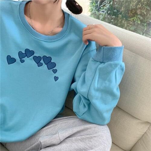 2021 Fall Love Embroidered Round Neck Sweatshirt New Loose Simple All-match Top Hoodie