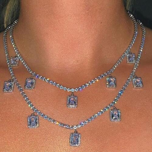 New Multicolor Square Crystal Choker Necklace For Women Jewelry Gold Silver Color Bling Rhinestone Tennis Chain Necklace Collar