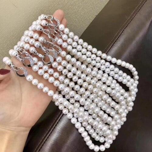 Freshwater pearl white near round 7-8mm AA necklace 18inch FPPJ wholesale beads nature