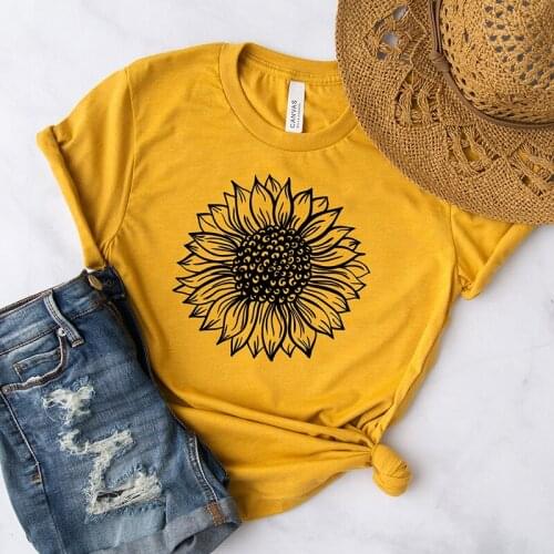 Sunflower Fashion Graphic Shirt Aesthetic Cotton Women Tshirts Short Sleeve Casual Tees O Neck streetwear Unisex Female Clothing