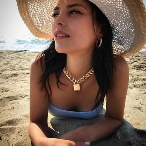 Classic Design Gold Lock Key Pendant Choker Necklace Steampunk Padlock Link Chain Necklace Collier Best Couple Jewelry Gift