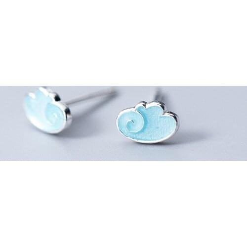 925 Sterling Silver Blue Enamel Stud Earrings For Women Wedding Gift Female pendientes mujer moda eh1235