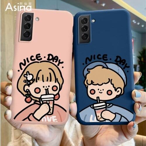 ASINA Cute Couple Case For Samsung Galaxy S21 Ultra S20 S10 S9 Plus Soft Liquid Silicone Cover For Samsung Note 9 10 20 Fundas