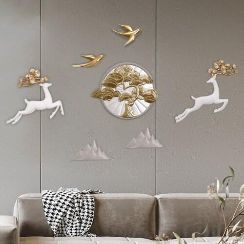 Nordic Decor Fawn / Bird Bedroom Sofa Background Wall Hanging Decor Iron Pendant Resin Wall Christmas Room Wall Decor