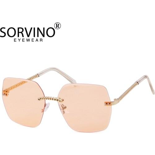 SORVINO Retro Orange Square Sunglasses Women Shades 2019 Luxury Brand 90s Black Gold Designer Big Frameless UV Sun Glasses P398