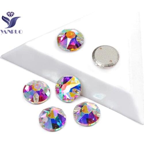 YANRUO 3288 Round Xirius Crystal AB Sewn Stones Glass Brilliant 8big 8 Small Sew On Stones clothes Jewlery Craft Decor Dress