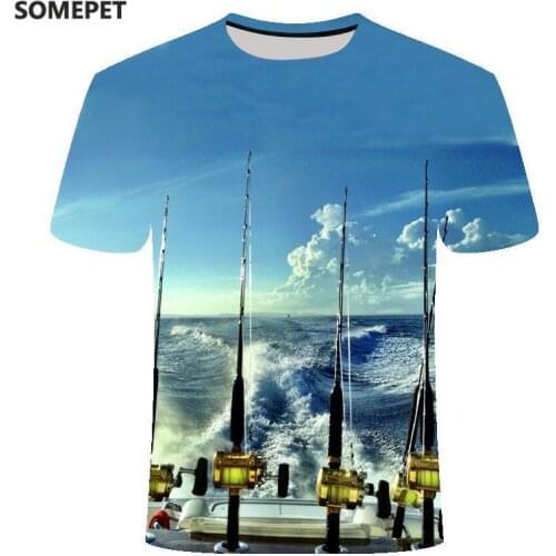 Fishing MenS And WomenS T-Shirt Hip-Hop Casual T-Shirt Printed Fish Harajuku Funny Fishing Rod Round Neck Shirt T-Shir