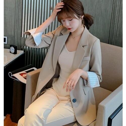 2021 Spring Autumn Korean Womens Business Coat Notched Button Office Lady Blazer Feminino Small Suit Women Jackets Pink