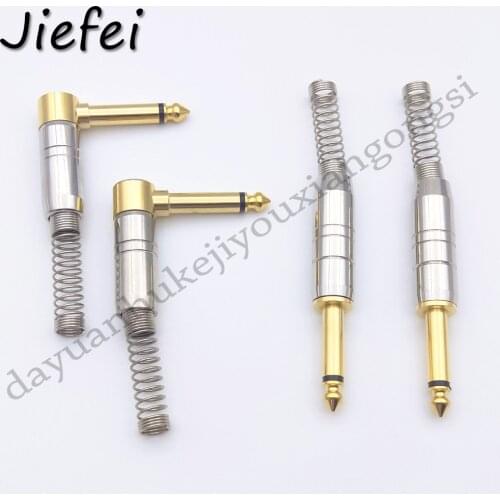 1Pcs 1/4 6.35mm Right angle / Straight connector mono audio jack plug Professional plug King protection device with spring