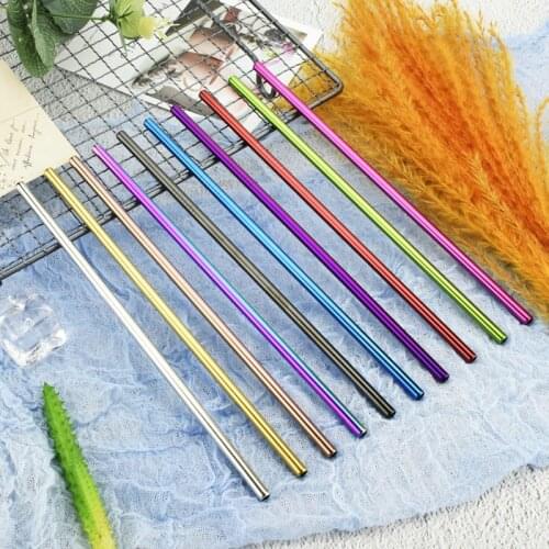10Pcs/lot Dropship 10 Colors Mixed Reusable Metal Straws 304 Stainless Steel Drinking Straws with Brush Set Bar Party Accessory