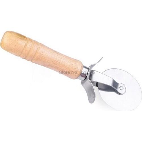 By dhl 100pcs Stainless Steel Pizza Cutter With Wooden Handle Pizza Knife Cutter Pastry Pasta Dough Crimper Round Hob