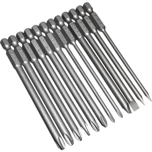 12PCS/Set Torx Magnetic Driver Bits 1/4" Hex shank Bits 100MM Screwdriver Drill Bit S2 Steel Flat Head Driver Bits Set