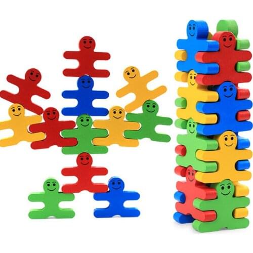 16pcs children Wooden blocks toys education Balanced wood blocks for kids colorful little man Build blocks toys