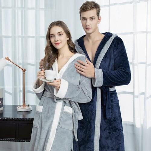 185 Hooded Nightgown Homewear Flannel Women Robe Winter Warm Long Sleepwear Kimono Bathrobe Gown Pocket Women Nightwear