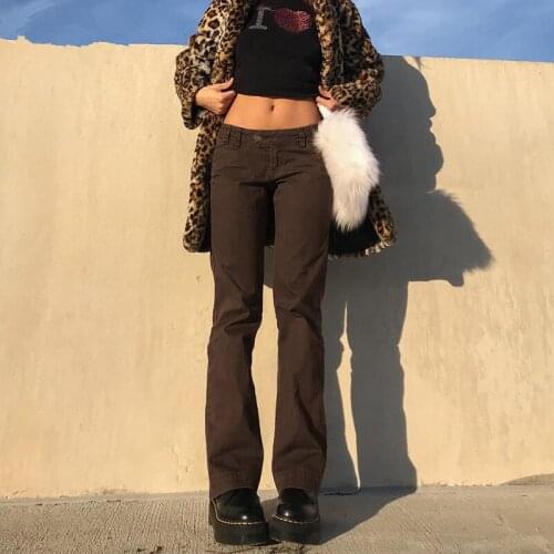 2021 Low Waist Vintage Brown Jeans Women Y2K Aesthetic Streetwear Girl Joggers Cotton Preppy Style Straight Trousers 90s