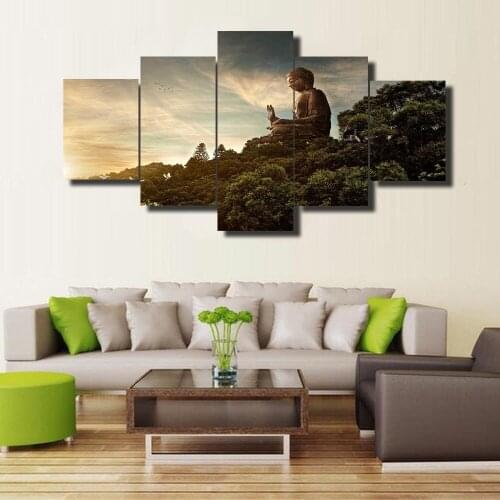 5 Piece Printed Buddha Painting Landscape Canvas Wall Art Home Decor For Living Room Canvas Painting Unframed