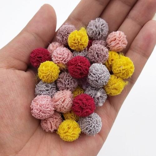 15mm 50-100Pcs Korea Lace Pompoms Gauze Elastic Flower Ball Plush Mesh Pendant Craft DIY Handmade Hairpins Making Accessories