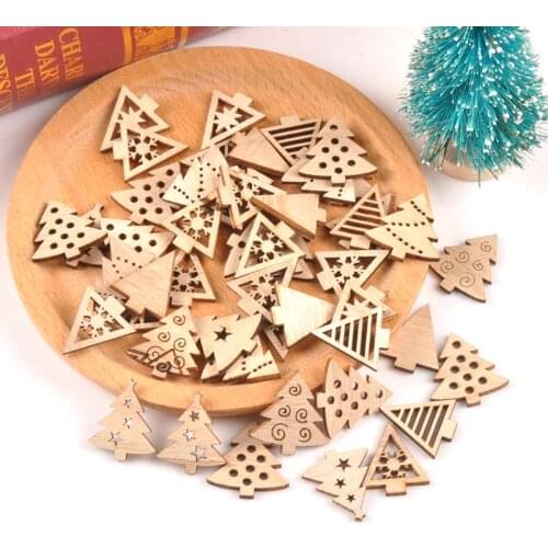 50pcs Wooden Christmas Ornaments Mini Tree Hanging Pendants Christmas DIY Decorations for Home New Year Gift MT2502