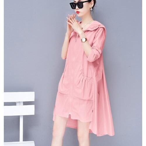 #5614 Summer Trenchcoat Women Candy Color Loose Duster Coat With Hooded Casual Windbreaker Jacket Asymmetrical Overcoat Loose