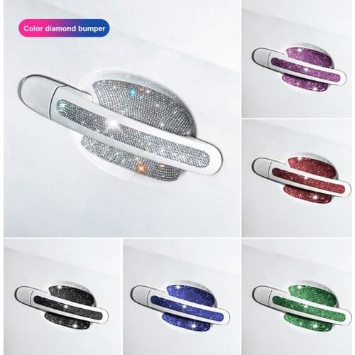 8pcs Bling Car Door Bowl&Door Handle Protector Kit Shiny Rhinestones Scratch-Resistant Stickers Door Cup Handle Protective Film