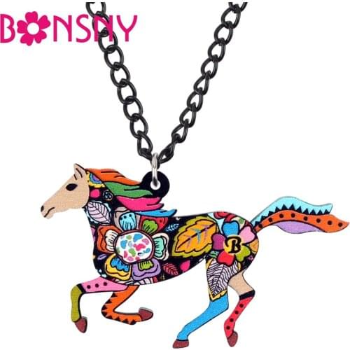 Bonsny Statement Acrylic Elegant Running Horse Necklace Pendant Chain Collar Animal Jewelry For Women Girls Teens Gift Bijoux