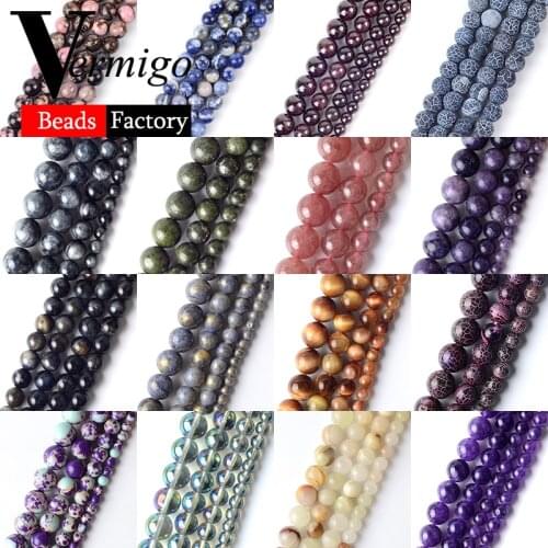 Natural Mix Gem Stone Jades Minerals Beads Lave Amethysts Tiger Eye Round Spacer Beads For Jewelry Making 4-12mm Diy Bracelets