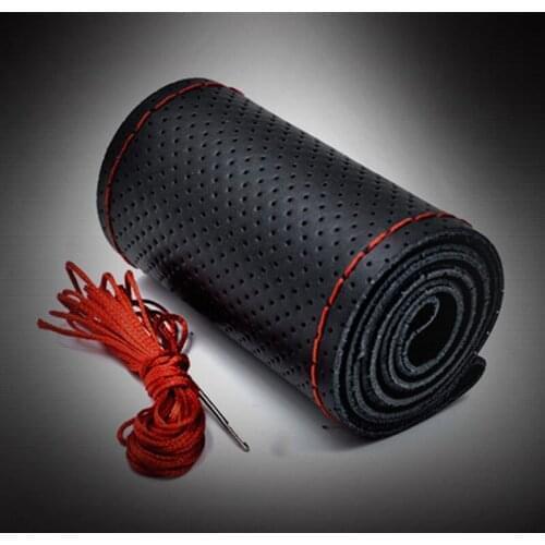 Car leather hand-sewn steering wheel cover for Hyundai Tucson 2016 2017 ix35 i30 Solaris Accent Santa Fe Creta Sonata Azera