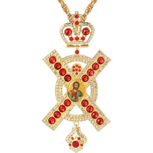 Pectoral Cross Pendant Necklace Christian Church Golden Priest Crucifix Long Necklace Orthodox Baptism Jewelry Religious Icons