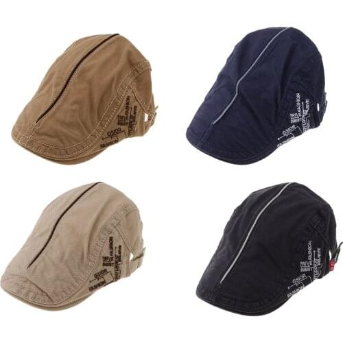 Mens Solid Cotton Flat Caps Golf Driving Visor Cabbie Newsboy Hats