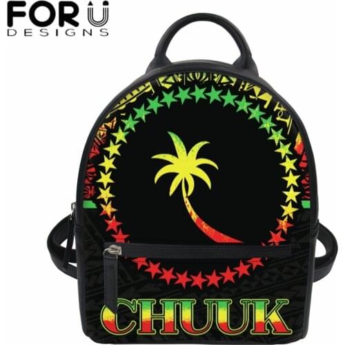 FORUDESIGNS Chuuk Flag Polynesian Tribal Wave Printed Women Leather Backpacks Trend Female Travel Backpack for Girls Schoolbag