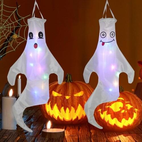 Portable Unique Halloween Spooky Ghost Flag Durable Hanging Ghost Windsock Hanging Design for Home